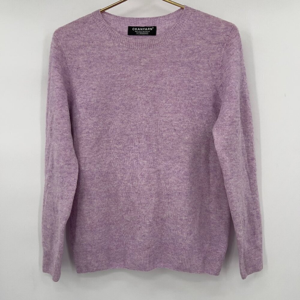Chanyarn 100% Superfine Merino Wool Lilac Purple Crewneck Sweater Women’s Small